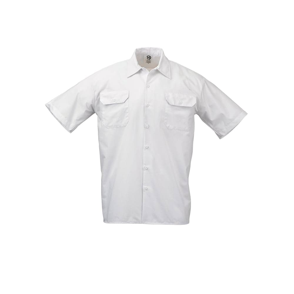 Mercer Culinary M60250WHS Metro Edge® Brewer Work Shirt w/ Short Sleeves - Poly/Cotton, White, Small