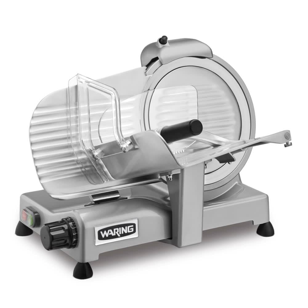 Waring WCS250SV Manual Meat & Cheese Slicer w/ 10" Blade, Belt Driven, Aluminum, 3/4 hp