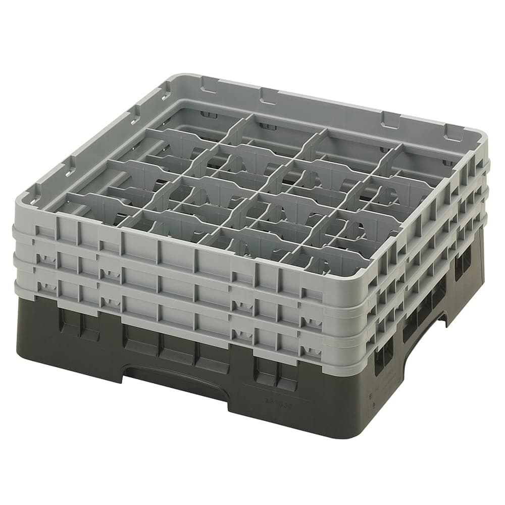 Cambro 16S638110 Camrack® Glass Rack w/ (16) Compartments - (3) Gray Extenders, Black