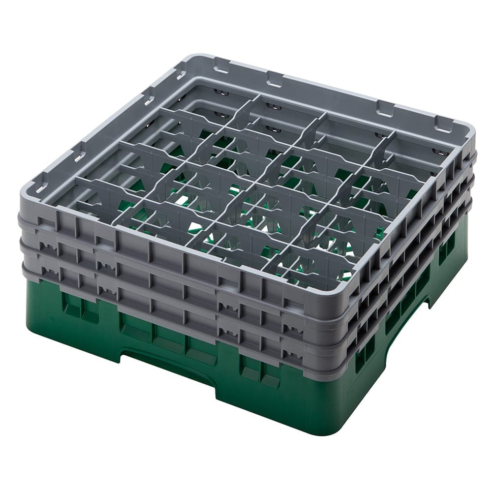Cambro 16S638119 Camrack® Glass Rack w/ (16) Compartments - (3) Gray Extenders, Sherwood Green