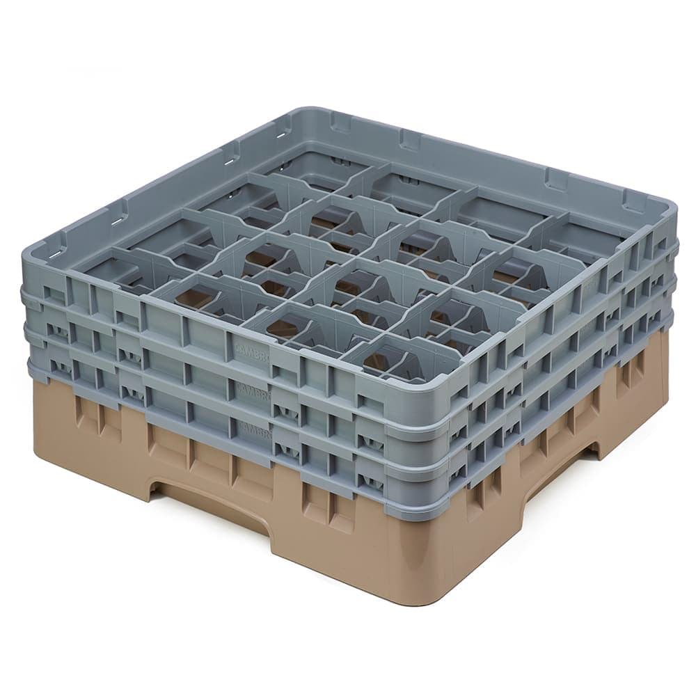 Cambro 16S638184 Camrack® Glass Rack w/ (16) Compartments - (3) Gray Extenders, Beige