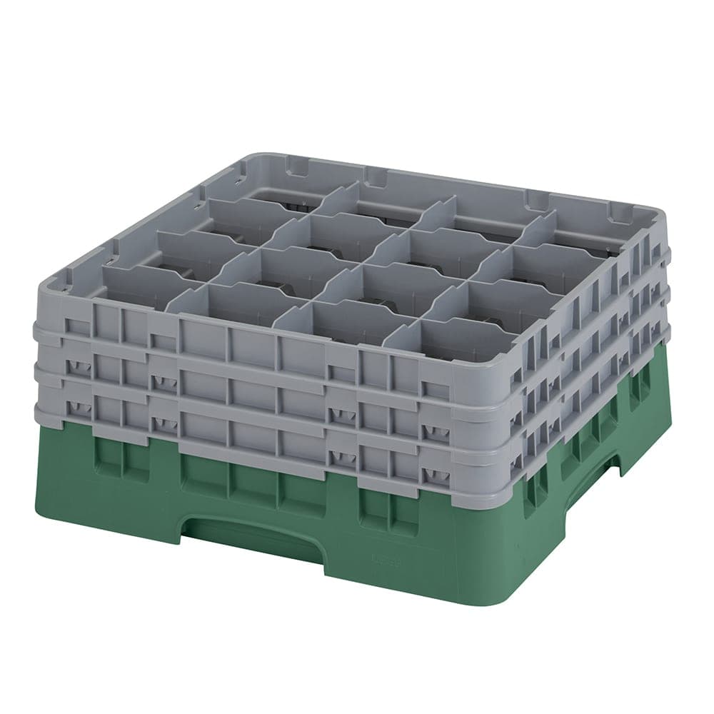 Cambro 16S738119 Camrack® Glass Rack w/ (16) Compartments - (3) Gray Extenders, Sherwood Green