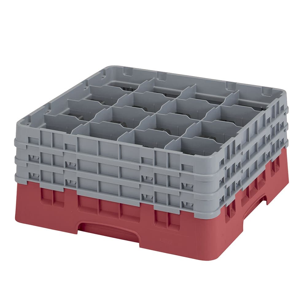 Cambro 16S738416 Camrack® Glass Rack w/ (16) Compartments - (3) Gray Extenders, Cranberry