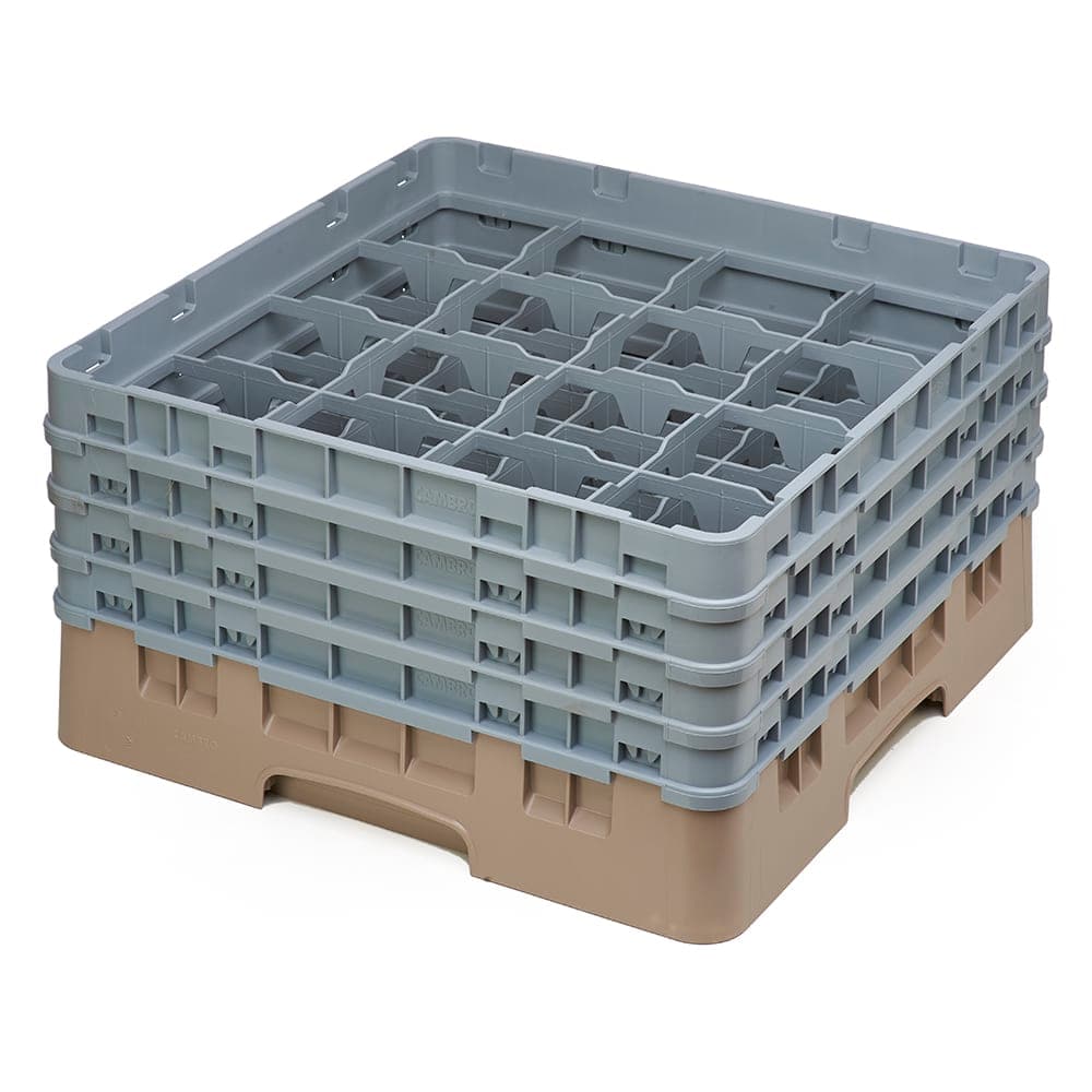 Cambro 16S800184 Camrack® Glass Rack w/ (16) Compartments - (4) Gray Extenders, Beige
