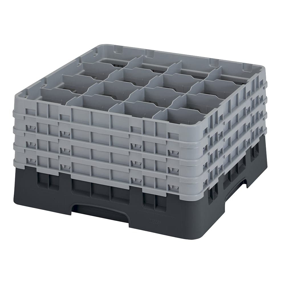 Cambro 16S900110 Camrack® Glass Rack w/ (16) Compartments - (4) Gray Extenders, Black