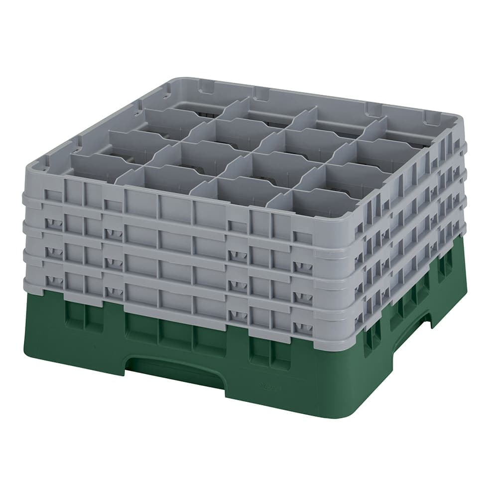 Cambro 16S900119 Camrack® Glass Rack w/ (16) Compartments - (4) Gray Extenders, Sherwood Green