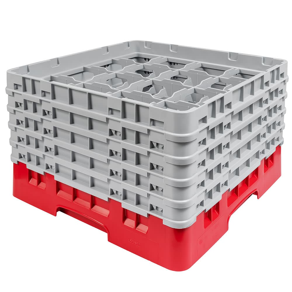Cambro 16S958163 Camrack® Glass Rack w/ (16) Compartments - (5) Gray Extenders, Red