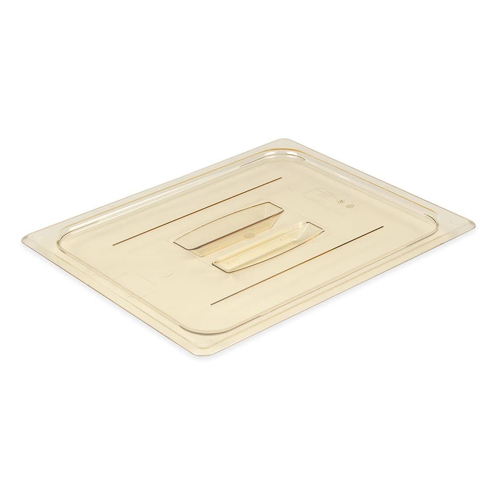 Cambro 20HPCH150 H-Pan Food Pan Cover - Half Size, Flat, Handle, Non-Stick, Amber