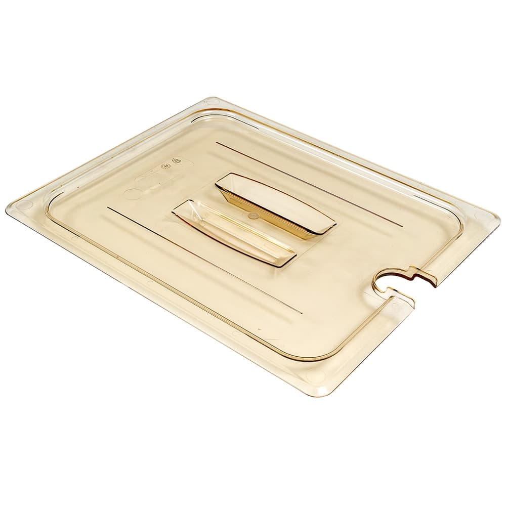 Cambro 20HPCHN150 H-Pan Food Pan Cover - Half Size, Notched, Handle, Non-Stick, Amber