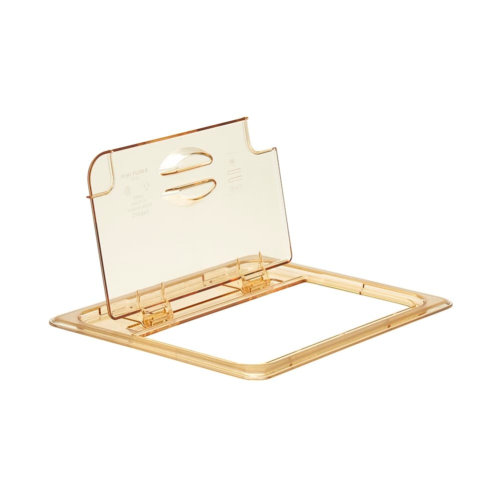 Cambro 20HPLN150 FlipLid Hot Food Pan Cover - Half Size, Notched, Hinged, Amber