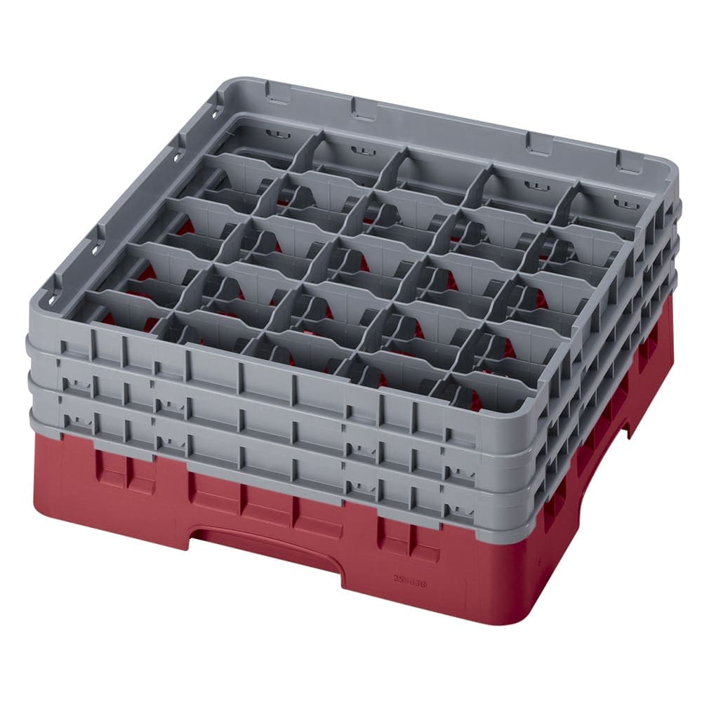 Cambro 25S638416 Camrack® Glass Rack w/ (25) Compartments - (3) Gray Extenders, Cranberry