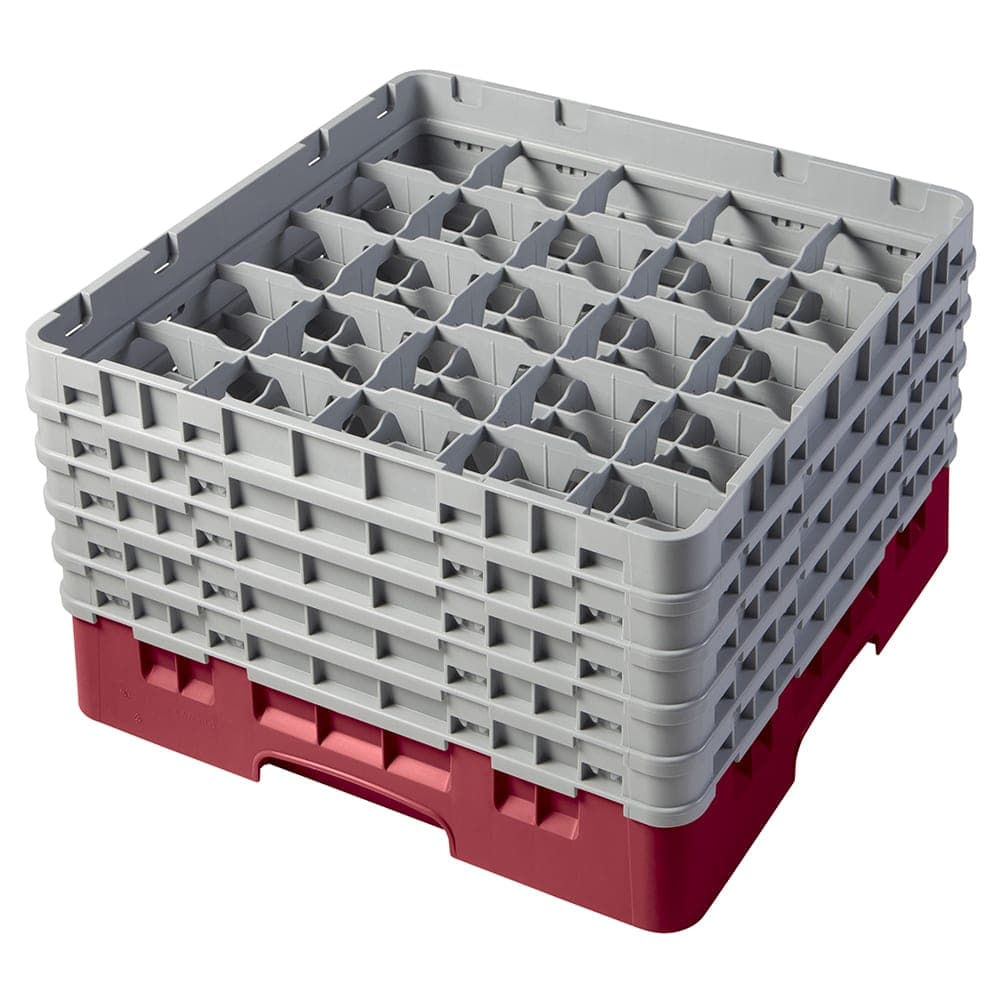 Cambro 25S958416 Camrack® Glass Rack w/ (25) Compartments - (5) Gray Extenders, Cranberry