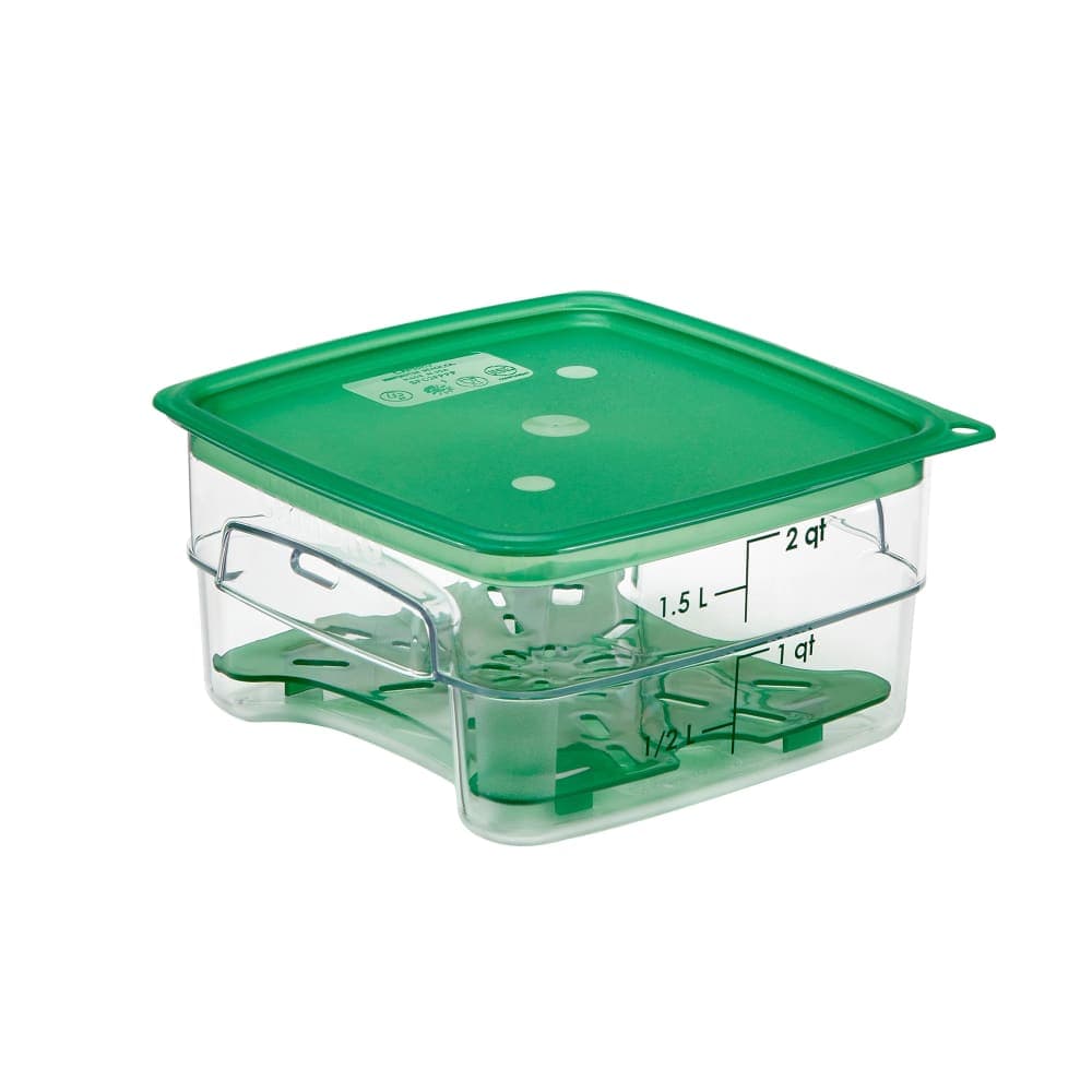 Cambro 2SFSPROCW135 2 qt FreshPro Square Food Storage Container - CamSquare®, Polycarbonate, Green Graduation