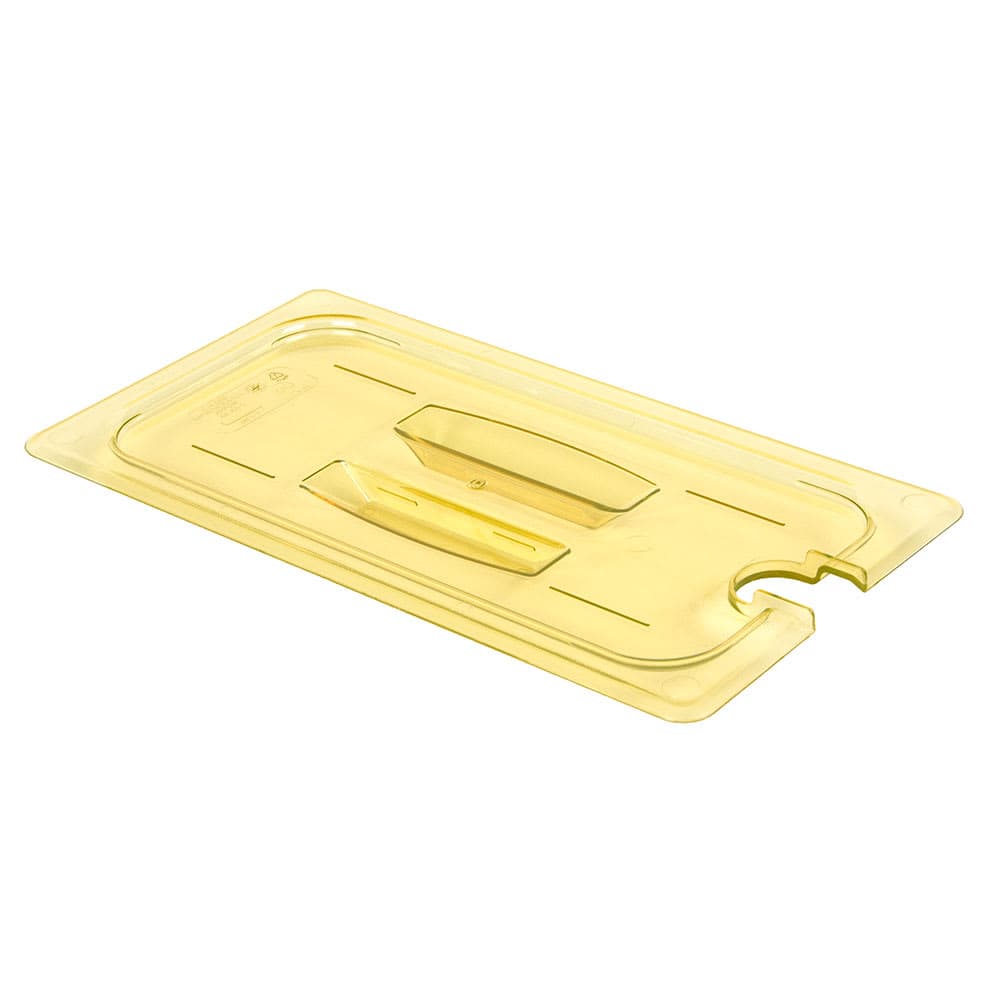 Cambro 30HPCHN150 H-Pan Food Pan Cover - 1/3 Size, Non-Stick, Notched with Handle, Amber