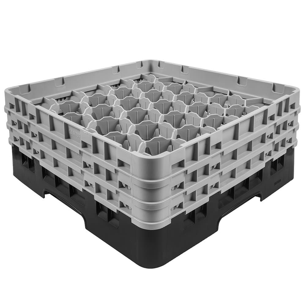 Cambro 30S638110 Camrack® Glass Rack w/ (30) Compartments - (3) Gray Extenders, Black