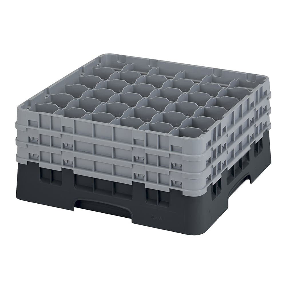 Cambro 36S738110 Camrack® Glass Rack w/ (36) Compartments - (3) Gray Extenders, Black
