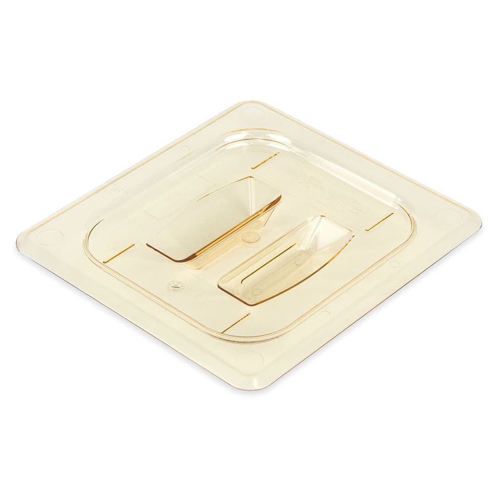 Cambro 60HPCH150 H-Pan Food Pan Cover - 1/6 Size, Non-Stick, Flat with Handle, Amber