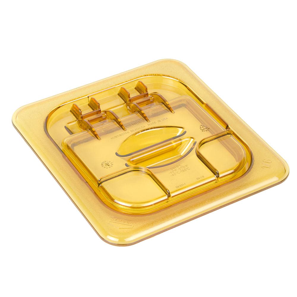 Cambro 60HPL150 FlipLid Hot Food Pan Cover - 1/6 Size, Hinged, Amber