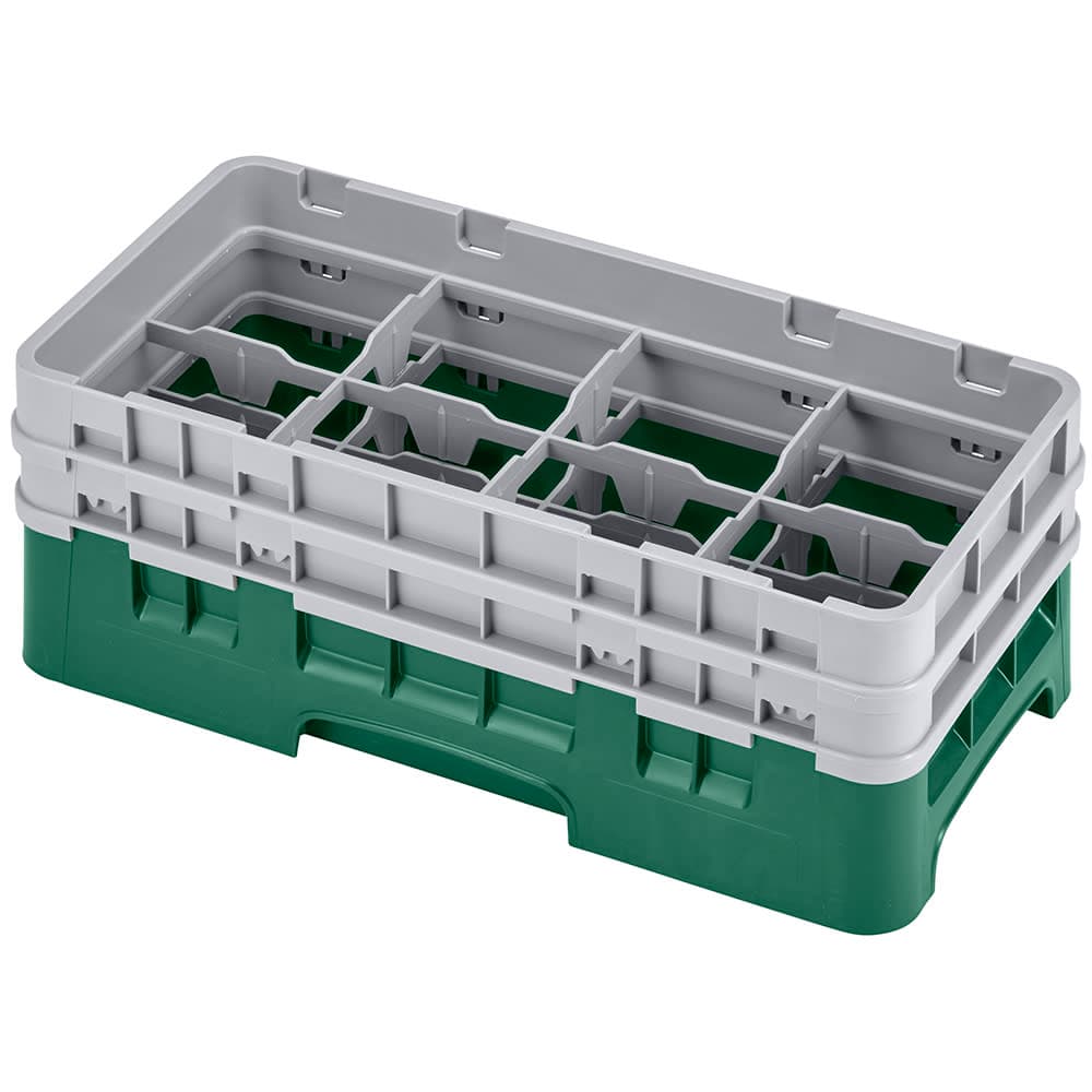 Cambro 8HS434119 Camrack Glass Rack - Half Size, (2)Extenders, 8 Compartment, Sherwood Green