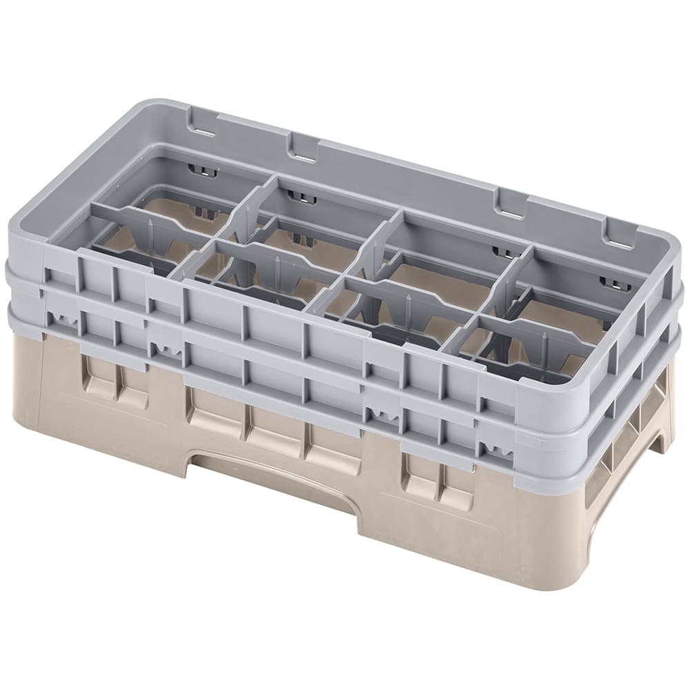 Cambro 8HS434184 Camrack Glass Rack - Half Size, (2)Extenders, 8 Compartments, Beige