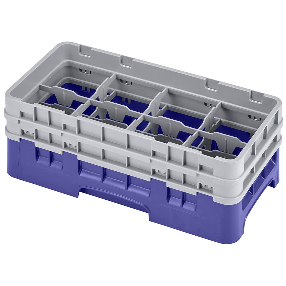 Cambro 8HS434186 Camrack Glass Rack - Half Size, (2)Extenders, 8 Compartments, Navy Blue