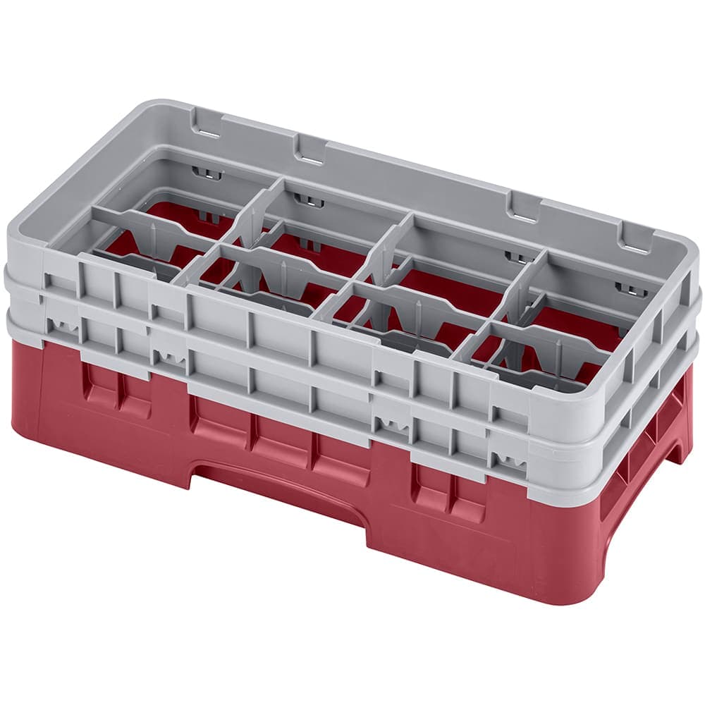 Cambro 8HS434416 Camrack Glass Rack - Half Size, (2)Extenders, 8 Compartments, Cranberry