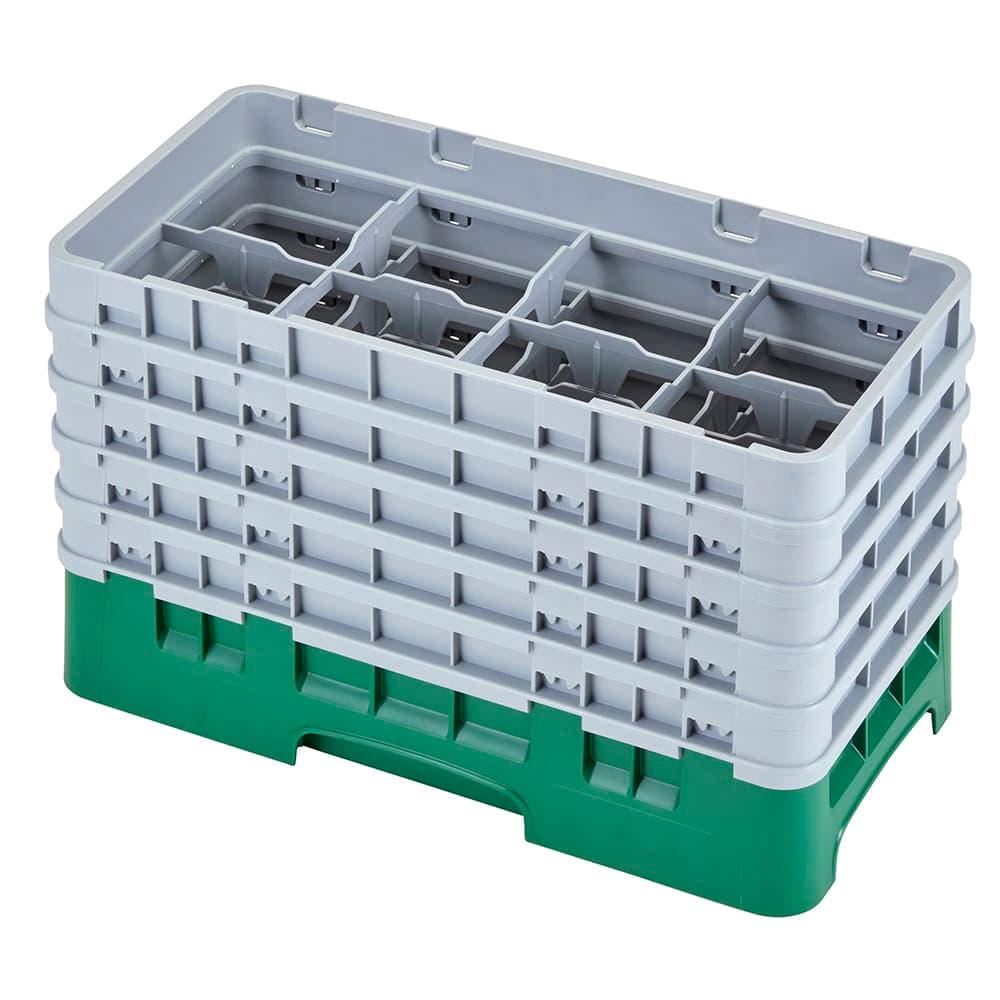 Cambro 8HS958119 Camrack Glass Rack - Half Size, (5)Extenders, 8 Compartment, Sherwood Green