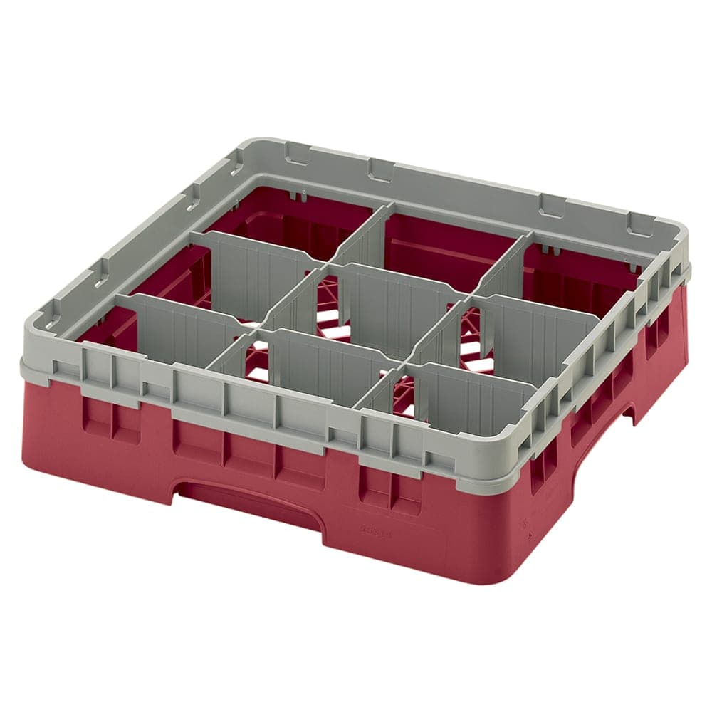 Cambro 9S318416 Camrack® Glass Rack w/ (9) Compartments - (1) Gray Extender, Cranberry