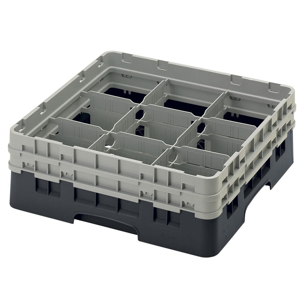 Cambro 9S434110 Camrack® Glass Rack w/ (9) Compartments - (2) Gray Extenders, Black
