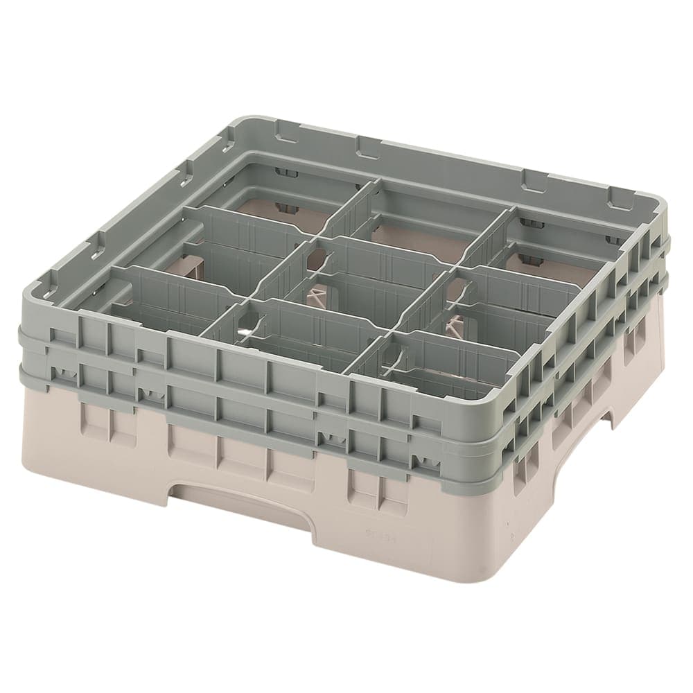 Cambro 9S434184 Camrack® Glass Rack w/ (9) Compartments - (2) Gray Extenders, Beige