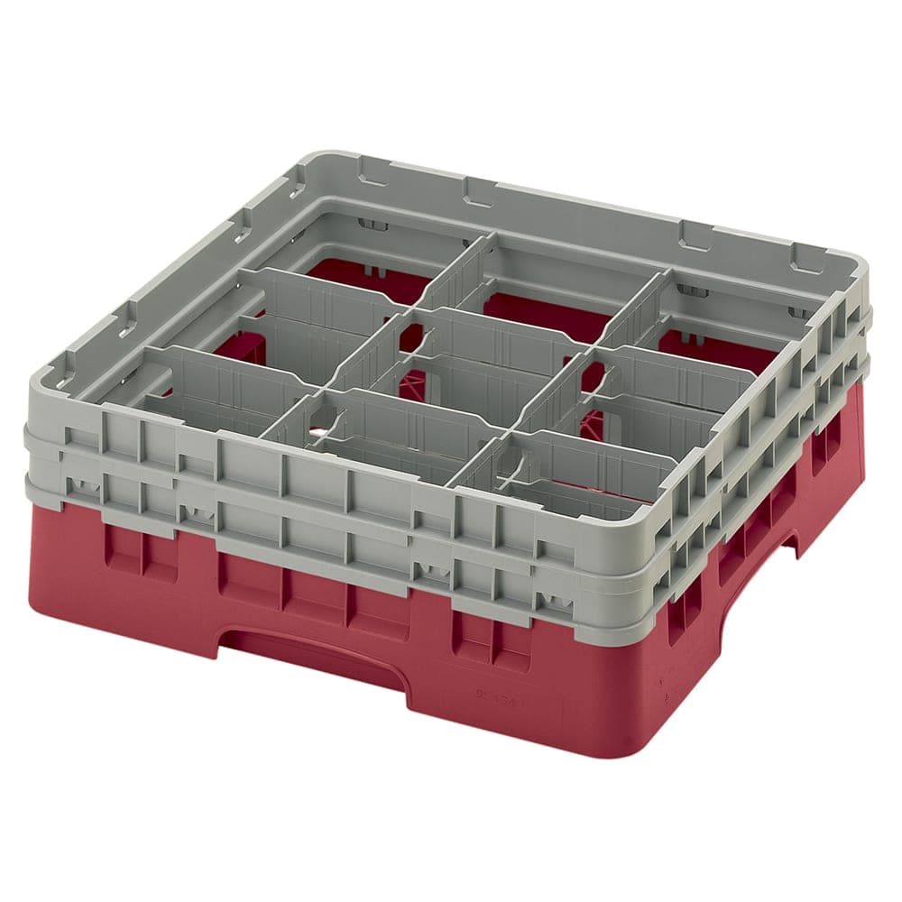 Cambro 9S434416 Camrack® Glass Rack w/ (9) Compartments - (2) Gray Extenders, Cranberry