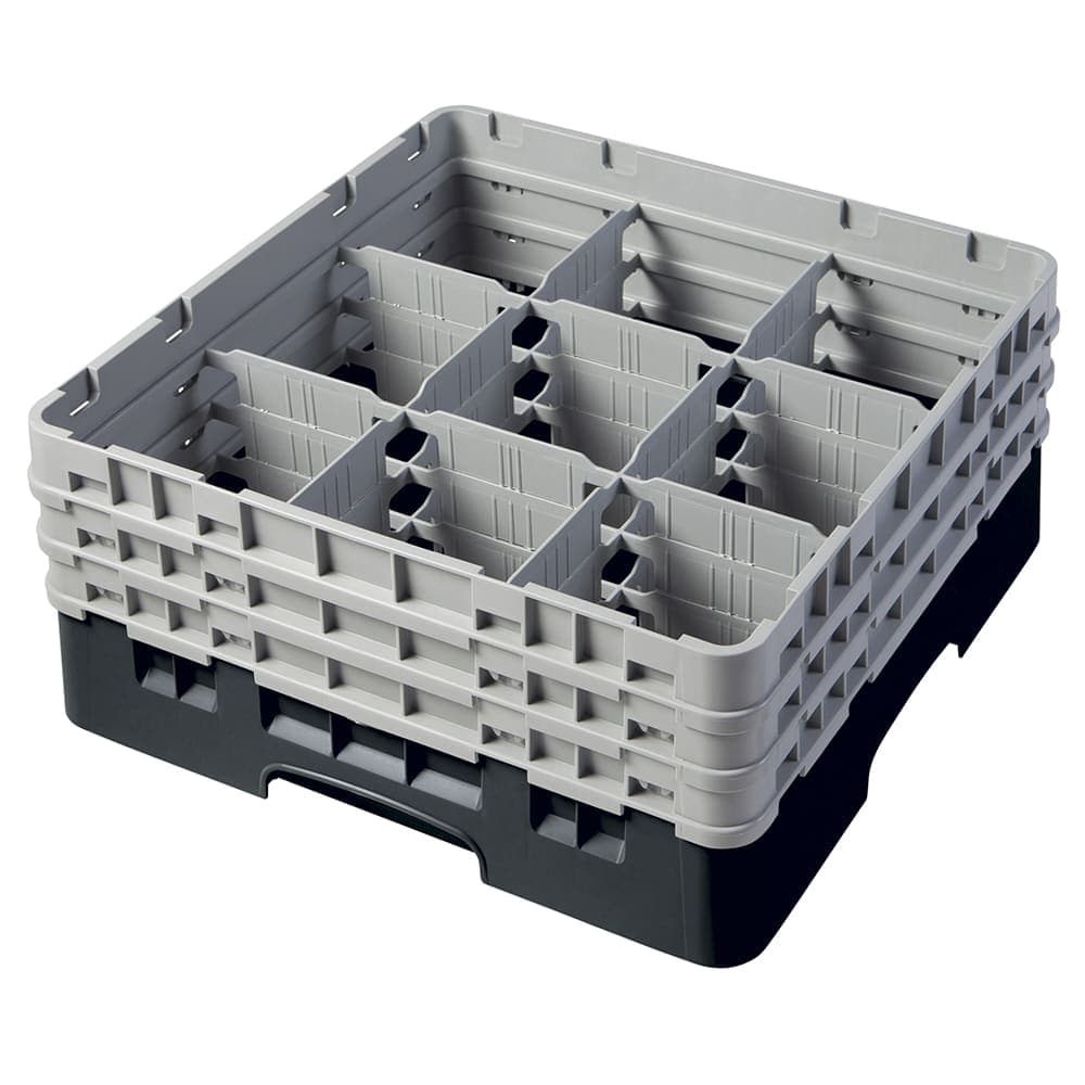 Cambro 9S638110 Camrack® Glass Rack w/ (9) Compartments - (3) Gray Extenders, Black