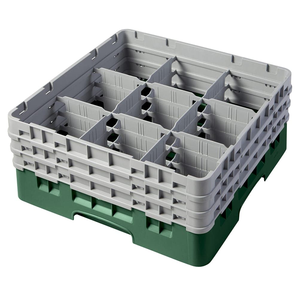 Cambro 9S638119 Camrack® Glass Rack w/ (9) Compartments - (3) Gray Extenders, Sherwood Green