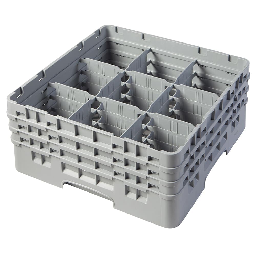 Cambro 9S638151 Camrack® Glass Rack w/ (9) Compartments - (3) Gray Extenders, Soft Gray