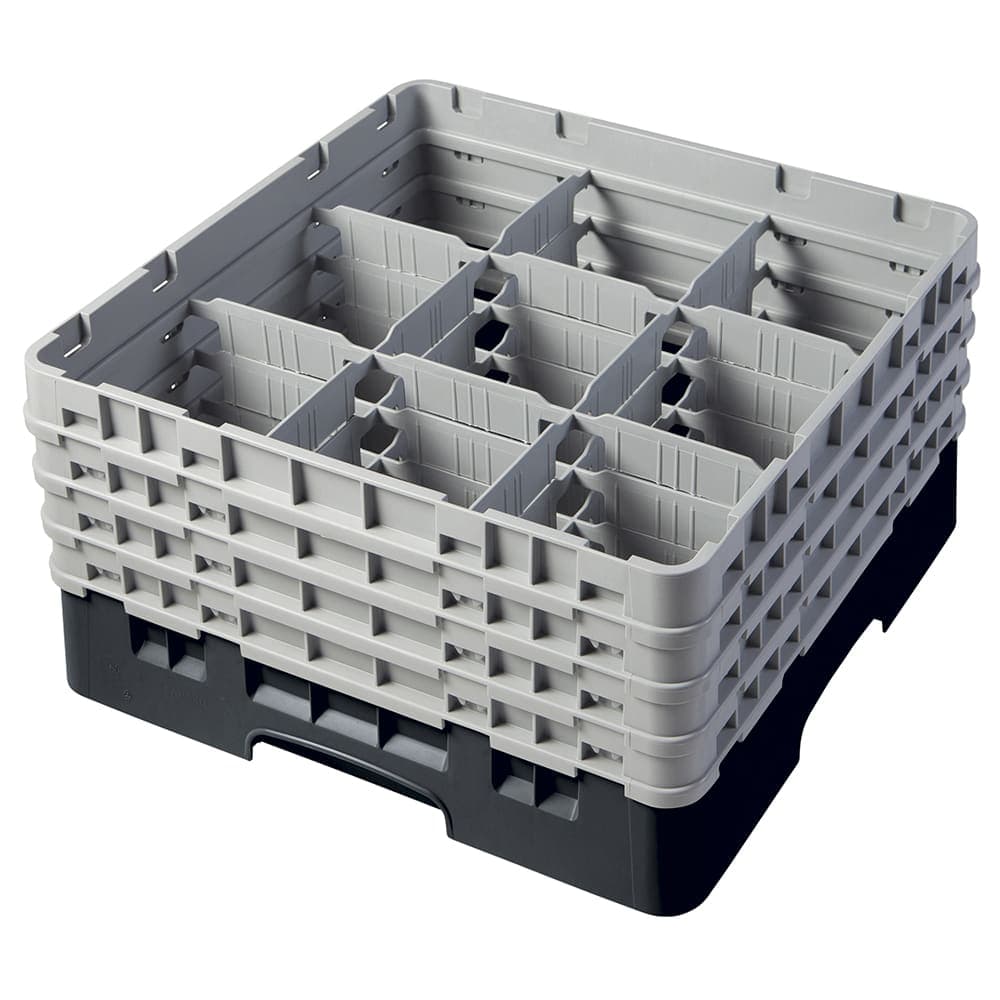 Cambro 9S800110 Camrack® Glass Rack w/ (9) Compartments - (4) Gray Extenders, Black