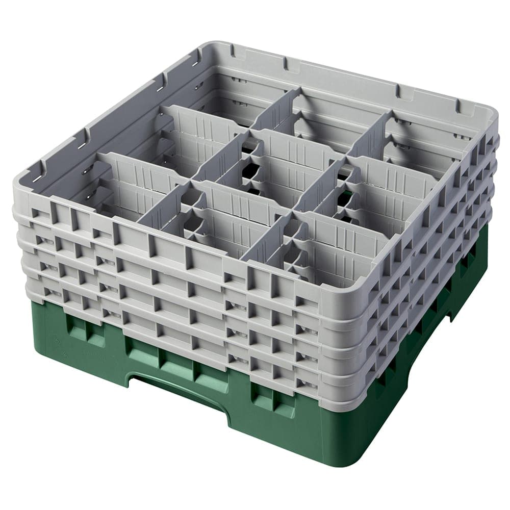Cambro 9S800119 Camrack® Glass Rack w/ (9) Compartments - (4) Gray Extenders, Sherwood Green