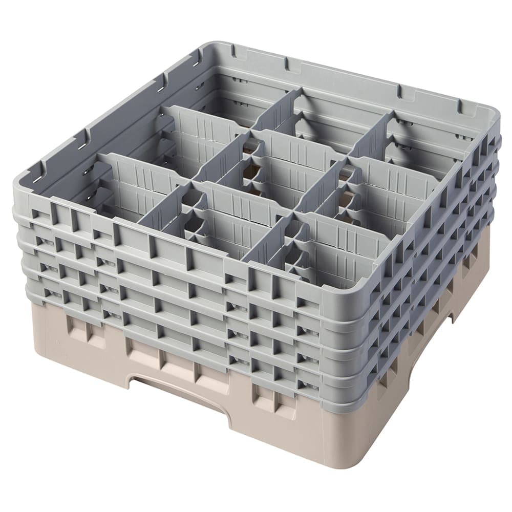 Cambro 9S800184 Camrack® Glass Rack w/ (9) Compartments - (4) Gray Extenders, Beige