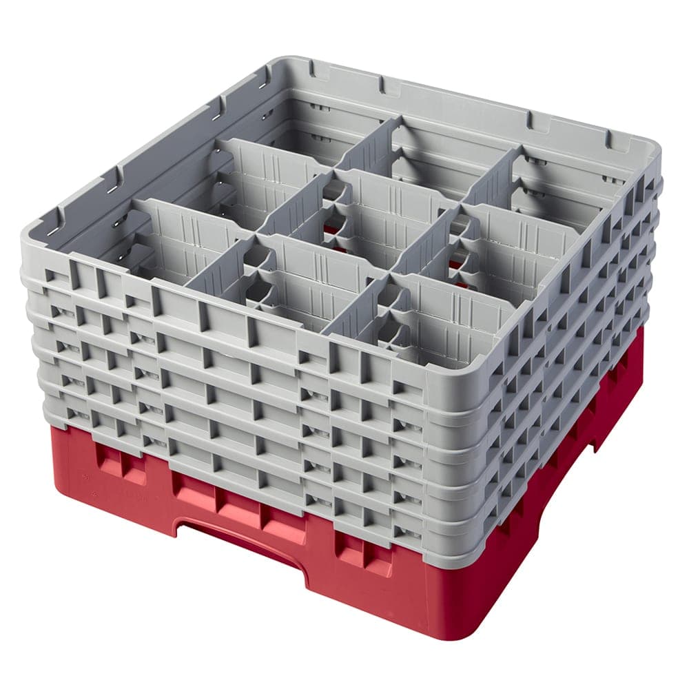 Cambro 9S958163 Camrack® Glass Rack w/ (9) Compartments - (5) Gray Extenders, Red