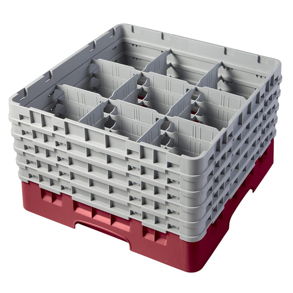 Cambro 9S958416 Camrack® Glass Rack w/ (9) Compartments - (5) Gray Extenders, Cranberry