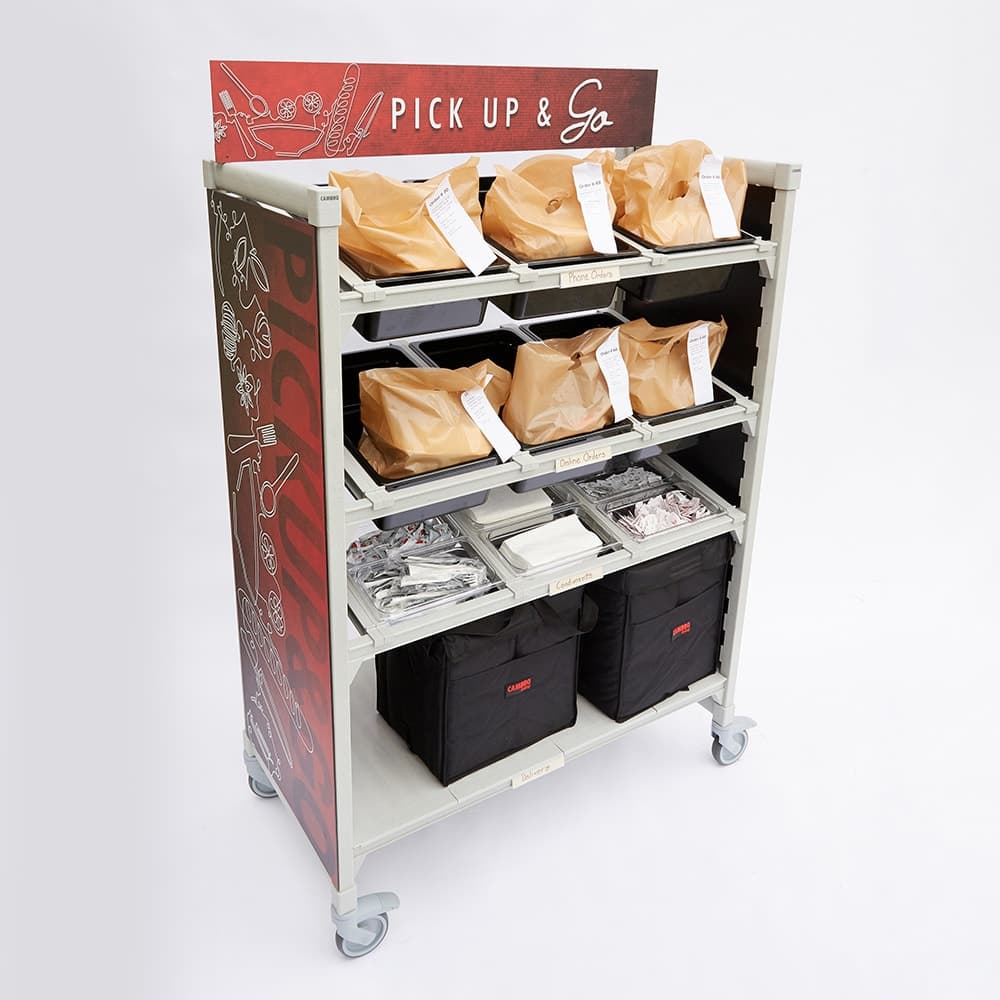 Cambro CPM244867FX2480 Mobile Flex Station Unit w/ (3) Open Shelves & (1) Solid Shelf - Steel/Poly, Speckled Gray