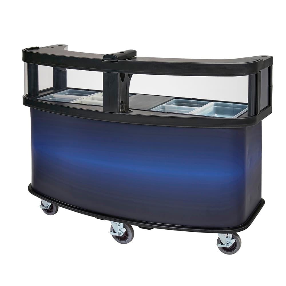 Cambro CVC75W10 75"W Open Well Vending Cart w/ Safety Barrier & Umbrella Hole - Polyethylene, Blue