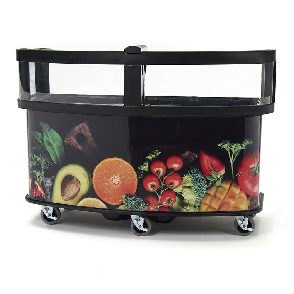 Cambro CVC75W15 75"W Open Well Vending Cart w/ Safety Barrier & Umbrella Hole - Polyethylene, Fruit & Veggie Wrap