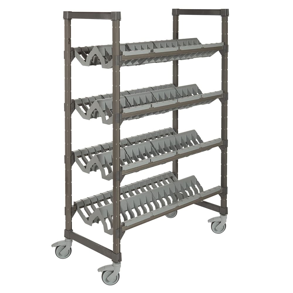 Cambro EMU244878PDPKG 4 Level Mobile Angled Drying Rack for Kitchenware, Speckled Gray