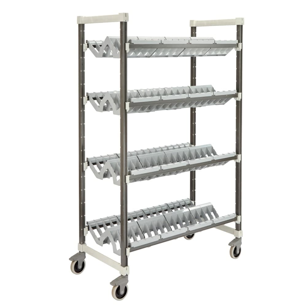 Cambro EXMU244878PDPKG Camshelving® Elements XTRA 4 Level Mobile Drying Rack for Domes & Pans, Speckled Gray