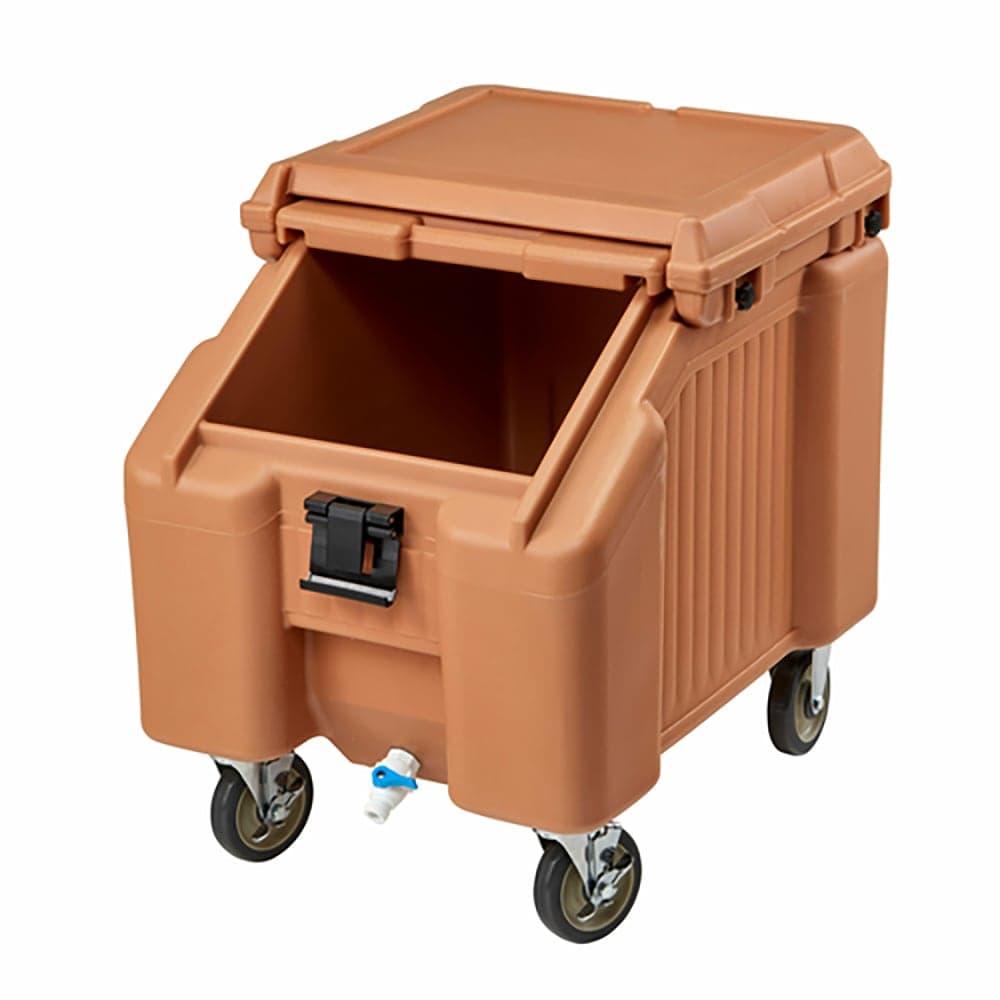 Cambro ICS100L157 100 lb SlidingLid™ Insulated Mobile Ice Caddy - Plastic, Coffee Beige