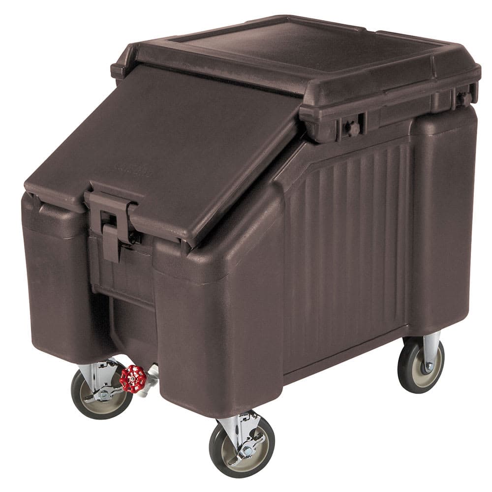 Cambro ICS100L4S131 100 lb SlidingLid™ Insulated Mobile Ice Caddy - Plastic, Dark Brown