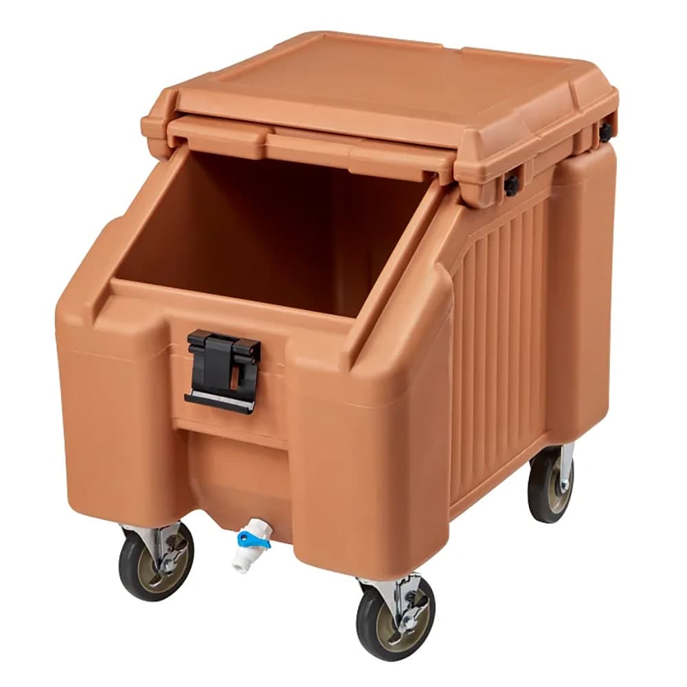 Cambro ICS100L4S157 100 lb SlidingLid™ Insulated Mobile Ice Caddy - Plastic, Coffee Beige
