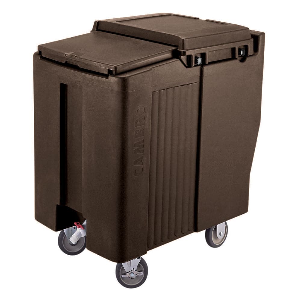 Cambro ICS125T131 125 lb SlidingLid™ Insulated Mobile Ice Caddy - Plastic, Dark Brown