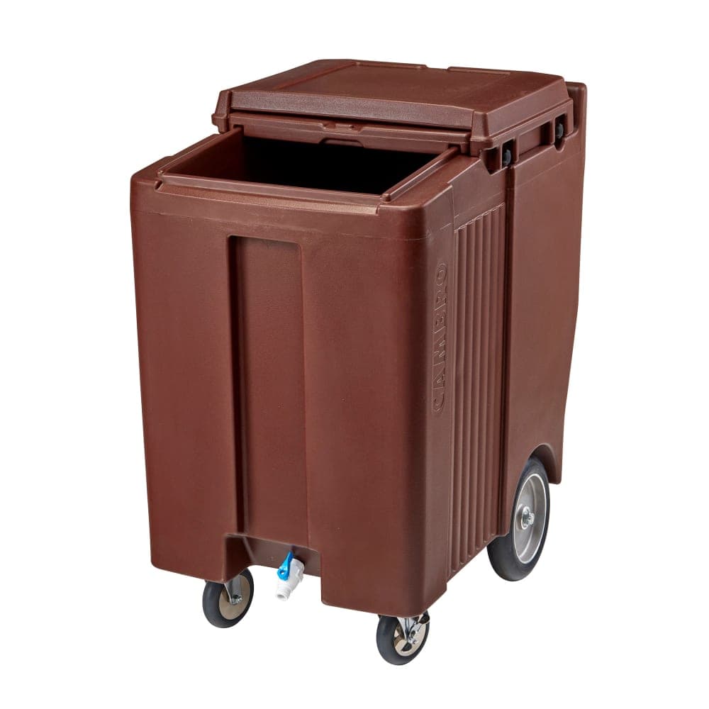 Cambro ICS200TB131 200 lb SlidingLid™ Insulated Mobile Ice Caddy - Plastic, Dark Brown