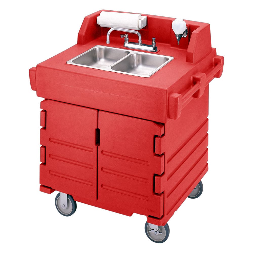 Cambro KSC402158 45 1/2"H Portable Sink Cart w/ (2) 4"D Bowls, Hot Water